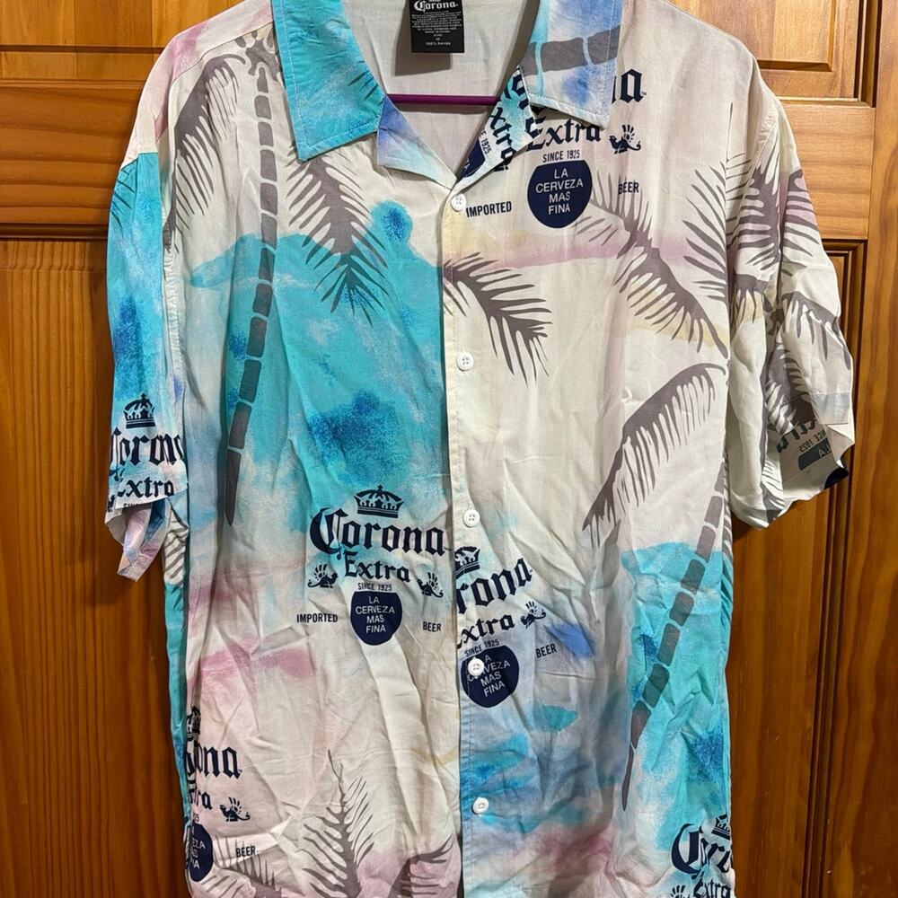 Corona Mens Tie Dye Hawaiian Shirt Size M Neon Shades